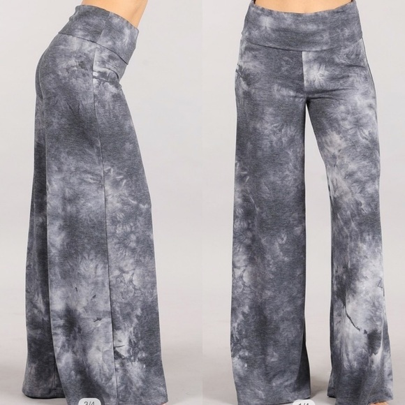 NEW Color! Grey Multi Tie Dye Palazzo Pants - Picture 1 of 5